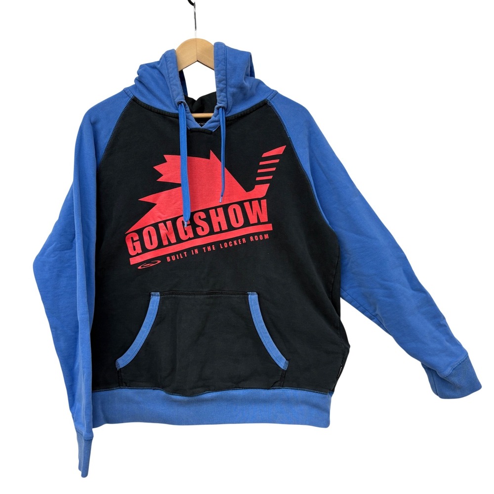 Gongshow‎ Lifestyle Hockey Apparel Hoodie Black Blue Red Distress Raglan Size LG